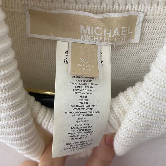Michael KorsTurtleneck Poncho Sweater Womens XL White Cotton Blend Relaxed - Picture 2 of 12